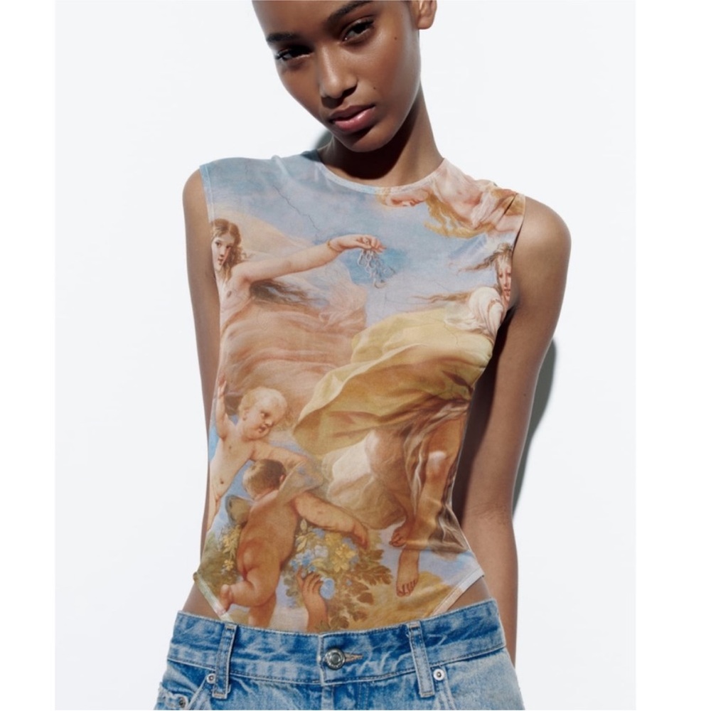 NWT Zara printed tulle bodysuit
